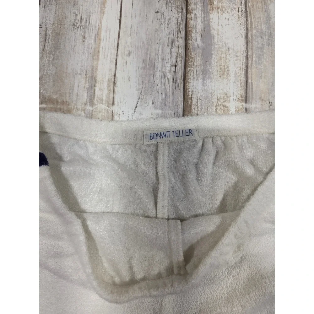 Vintage Bonwit Teller Terry Cloth Dolphin Shorts White Navy Blue Retro Womens